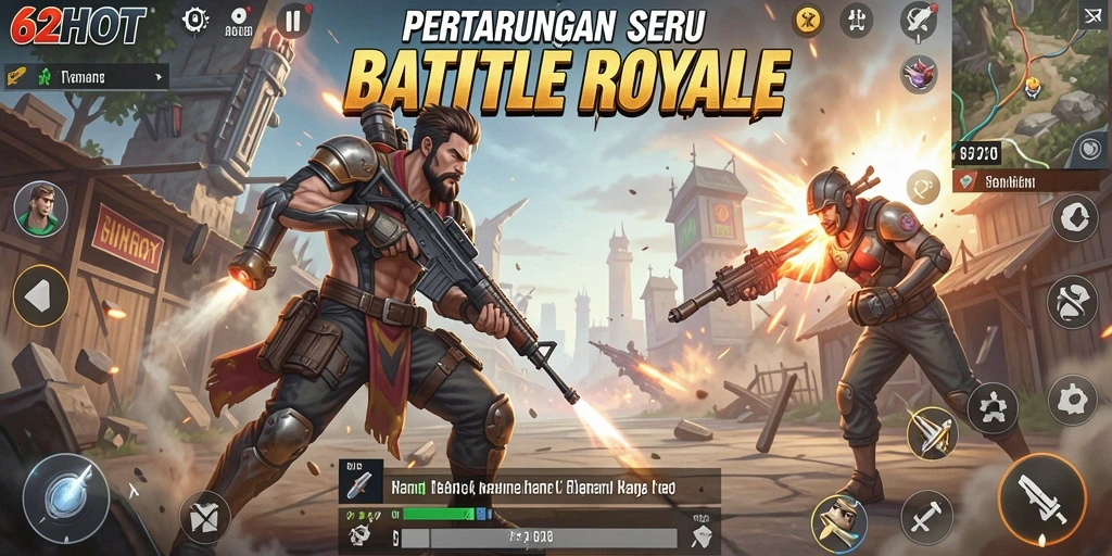 Screenshot menampilkan aksi intens dalam gameplay Battle Royale.