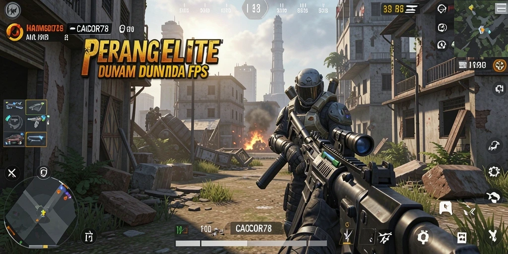 Gameplay mendebarkan dari CACOR78 yang menunjukkan aksi pertempuran FPS.