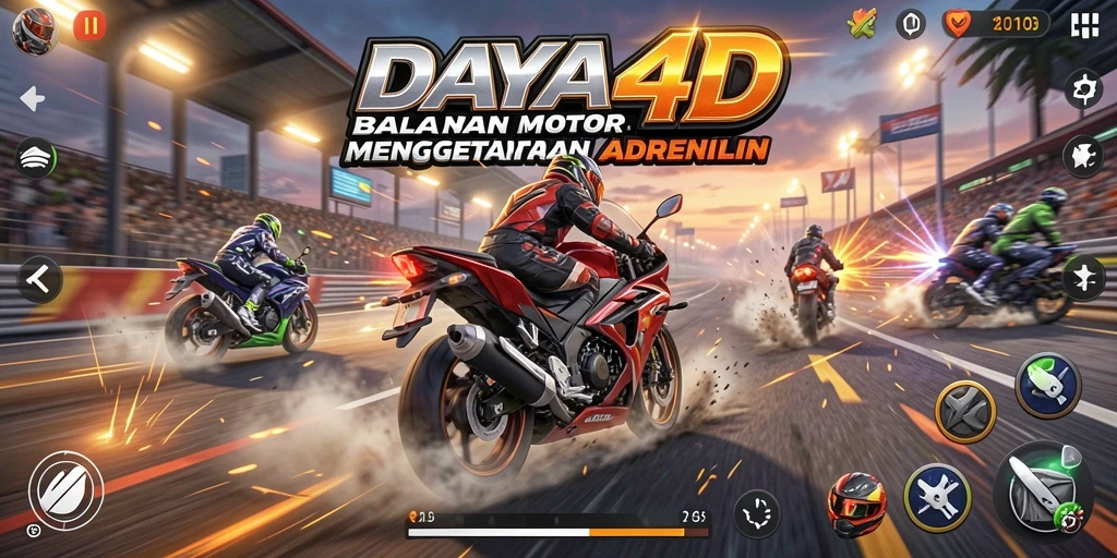 Screenshot gameplay DAYA4D menampilkan motor balap di trek yang menantang.