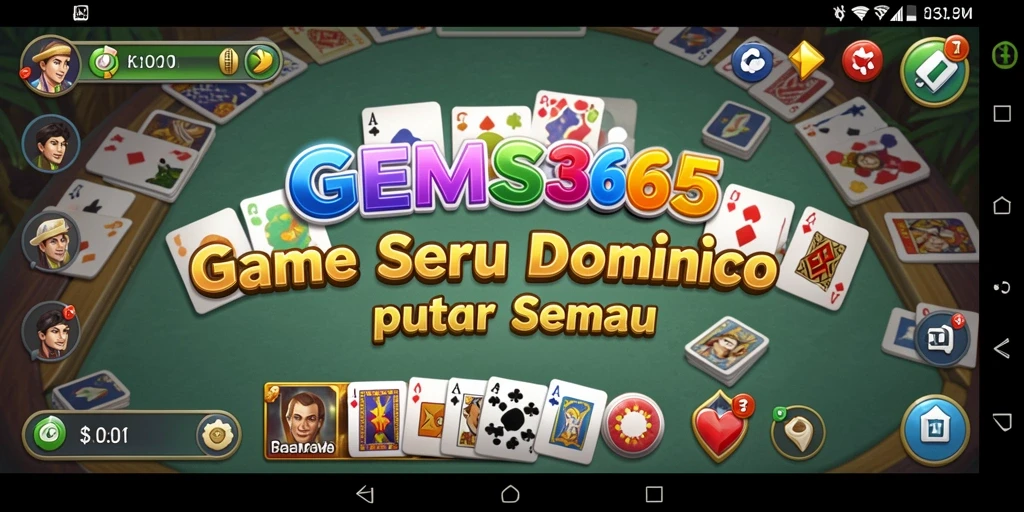 Tangkapan layar utama GEMS365 menunjukkan gameplay mendebarkan dalam permainan Domino.