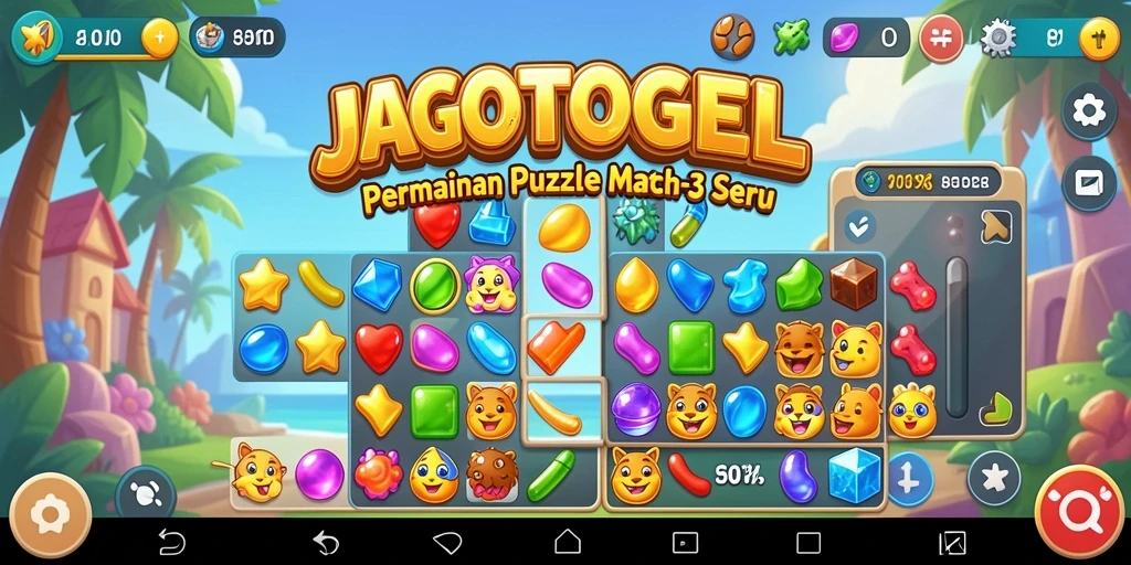 Screenshot JAGOTOGEL menampilkan gameplay Match-3 yang seru dan menawan.