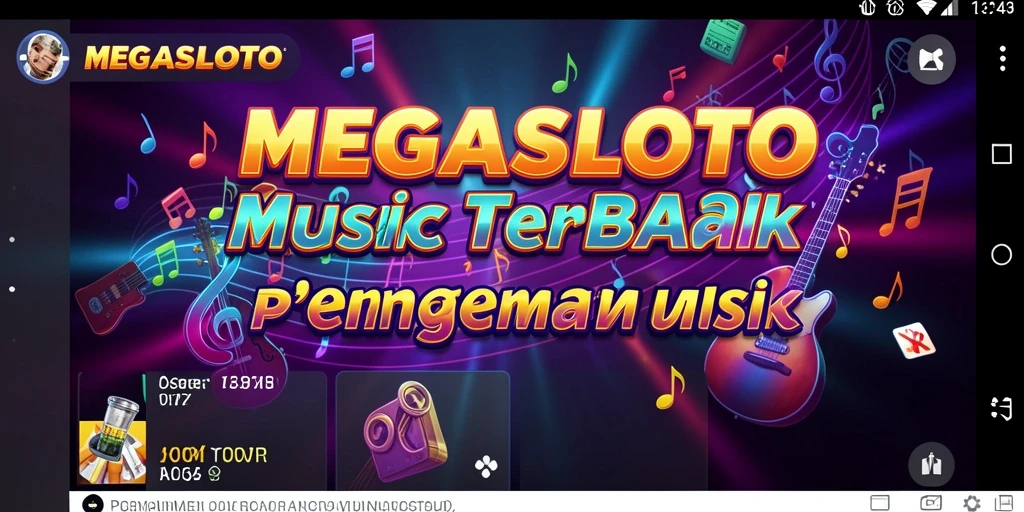 Tampilan seru gameplay MEGASLOTO dengan berbagai genre musik.