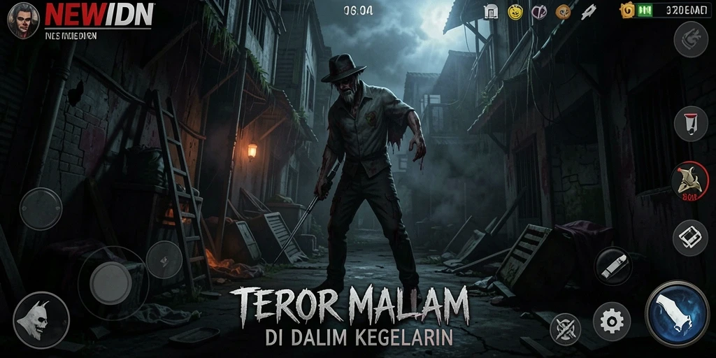 Screenshot dari gameplay <strong>NEWIDN</strong> yang menampilkan suasana menakutkan dan kegelapan.