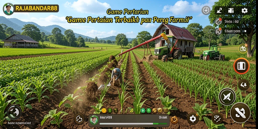 Tangkapan layar gameplay RAJABANDAR88 menampilkan aktivitas bertani yang menarik.