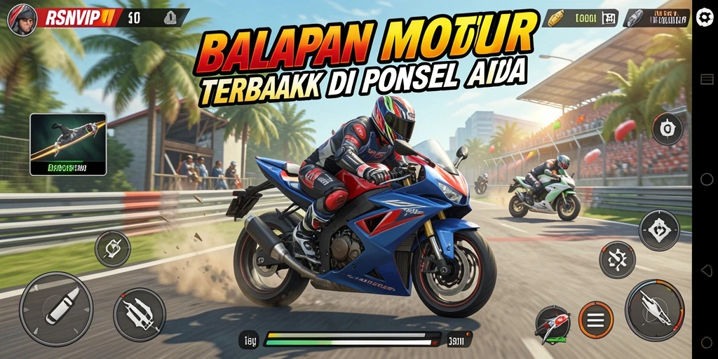 Screenshot gameplay RSNVIP menampilkan balapan motor yang cepat dan mendebarkan.
